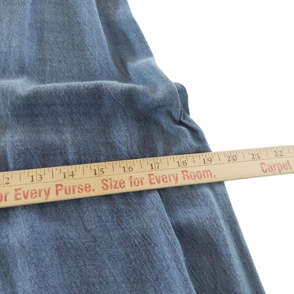 Chambray Denim Maxi Jumper Dress Womens Medium Embroidered Side Slits Tie Back - Picture 8 of 12